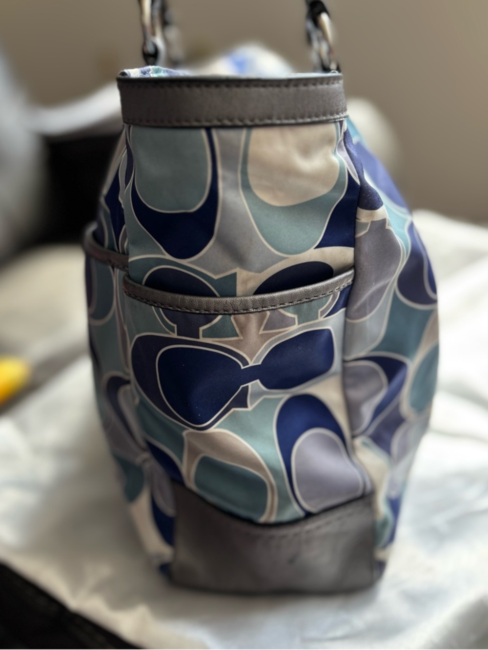 Coach Teal, Navy & Silver Signature Shoulder Bag - Picture 9 of 13